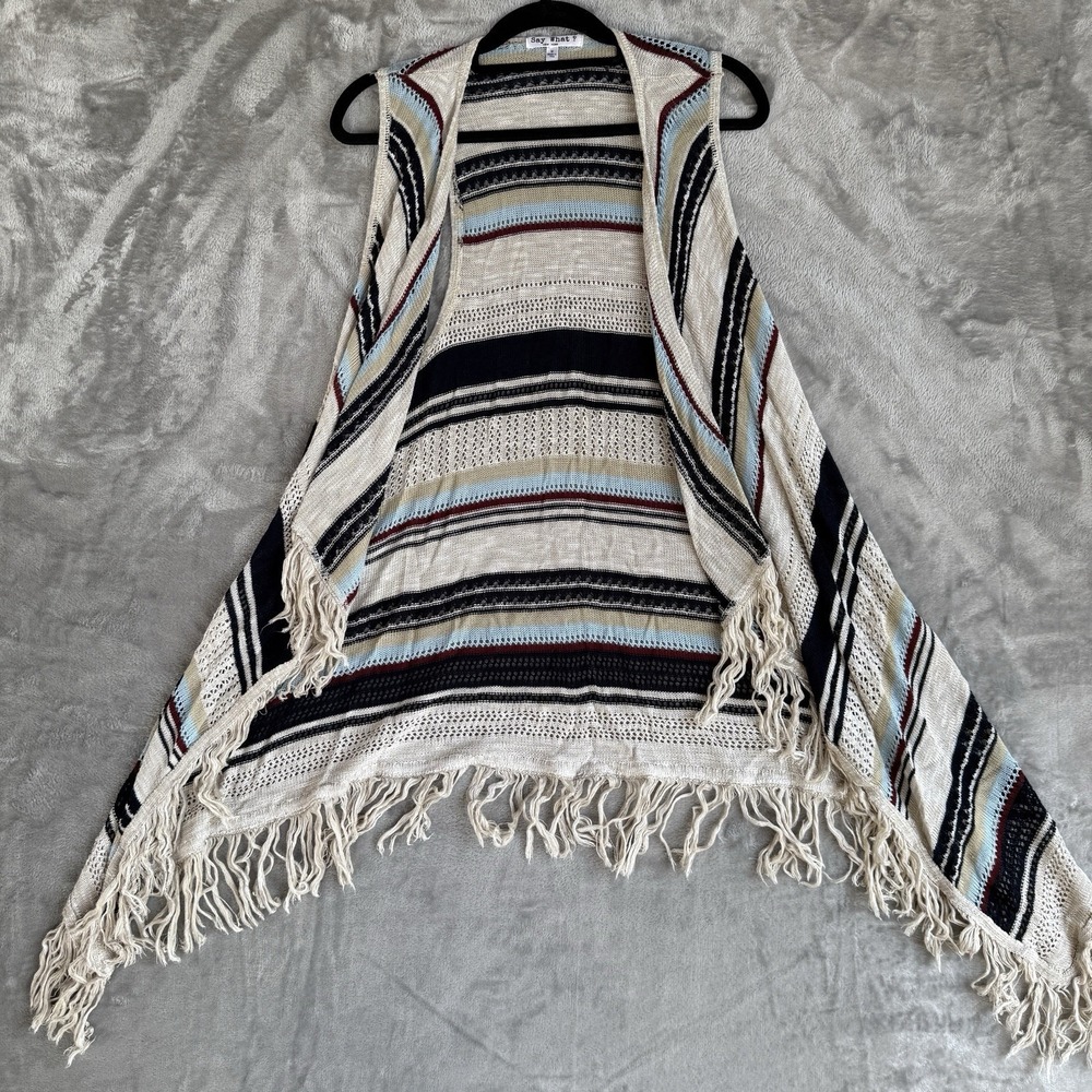 Bohemian Southwest Serape Fringe Duster Vest Open Front Festival Western Ranch M